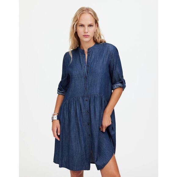 Madewell Denim Button Front Mini Shirt Dress Size Medium Lyocell Cotton NT907 - Picture 1 of 9
